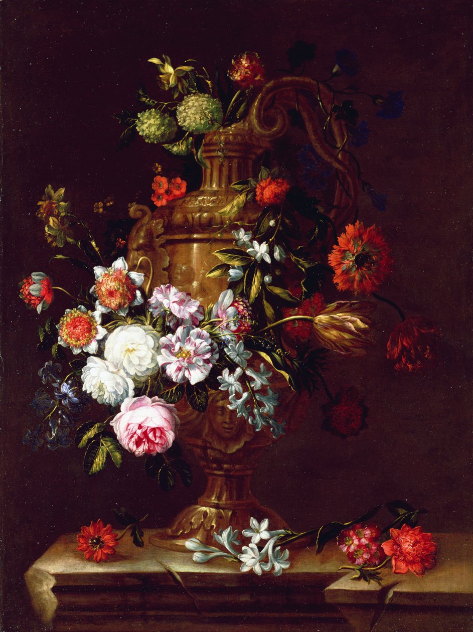 Stilleven van bloemen in een urn door Jean-Baptiste Monnoyer