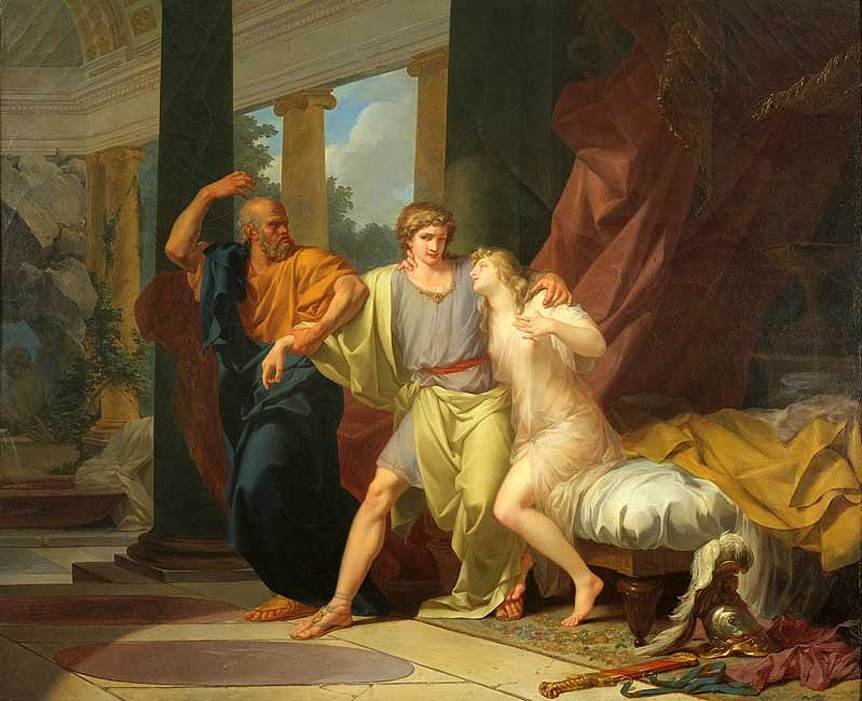 Socrates sleept Alcibiades uit de omhelzing van Aspasia door Jean-Baptiste Regnault