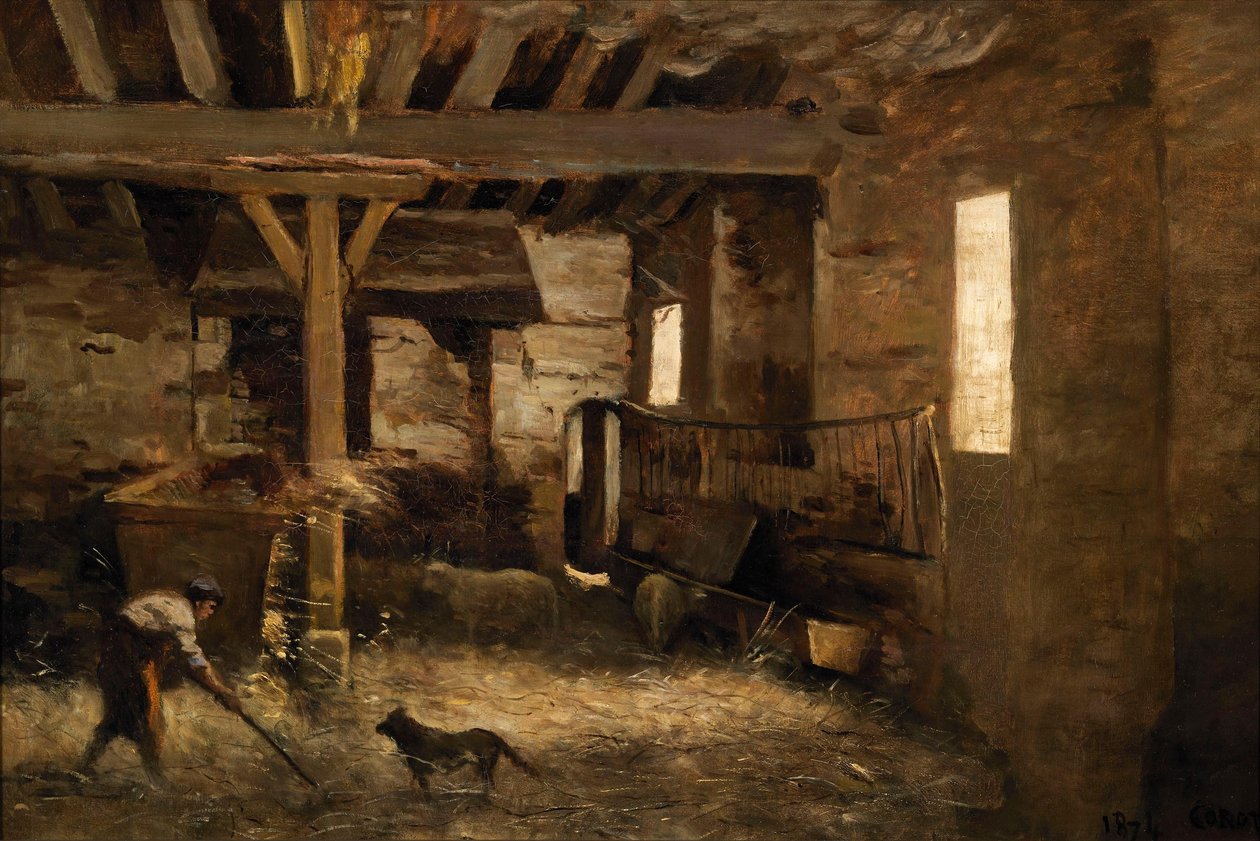 Het interieur van een schuur door Jean-Baptiste-Camille Corot