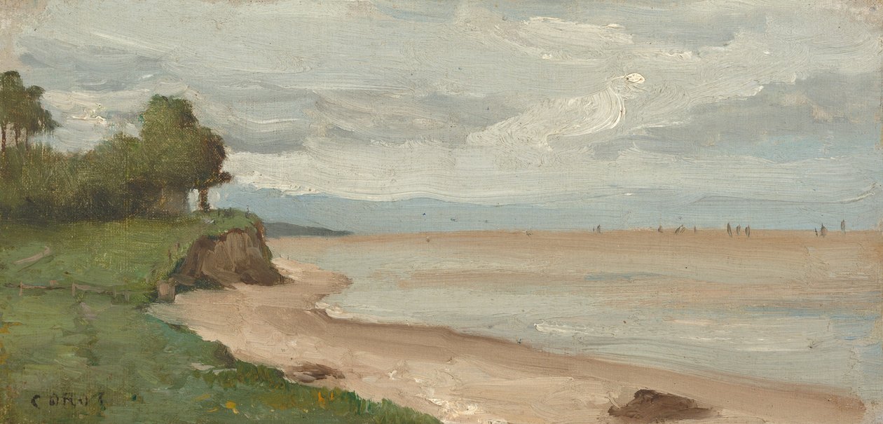 Strand bij Etretat door Jean-Baptiste-Camille Corot