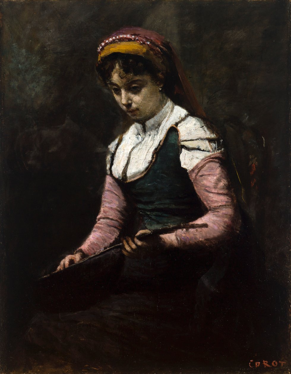 Meisje met Mandoline door Jean-Baptiste-Camille Corot