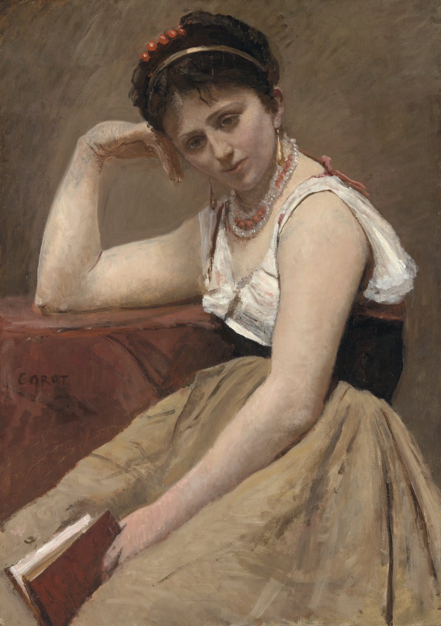 Onderbroken lezen door Jean-Baptiste-Camille Corot