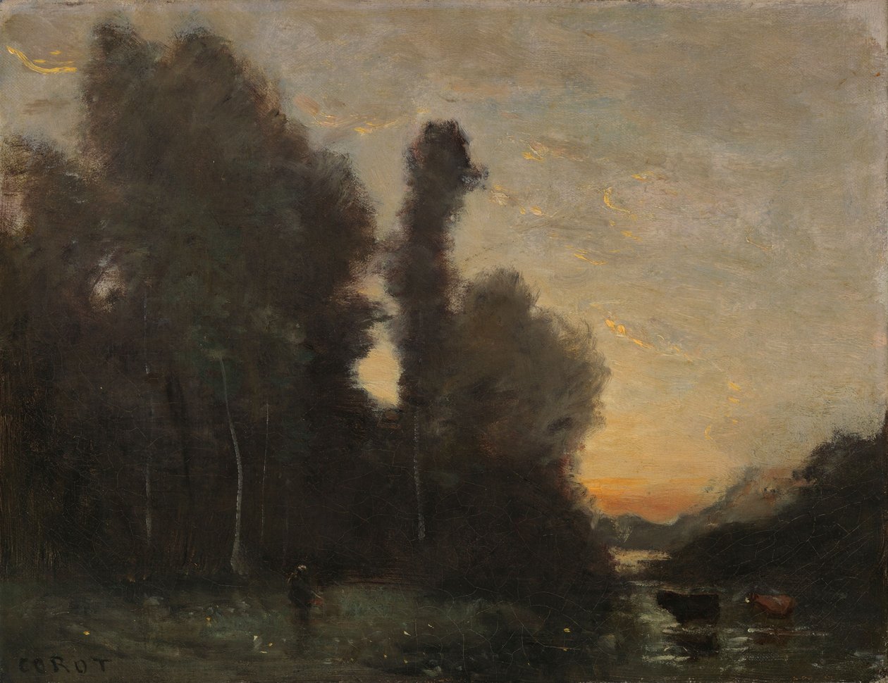 Landschap, avondstemming door Jean-Baptiste-Camille Corot