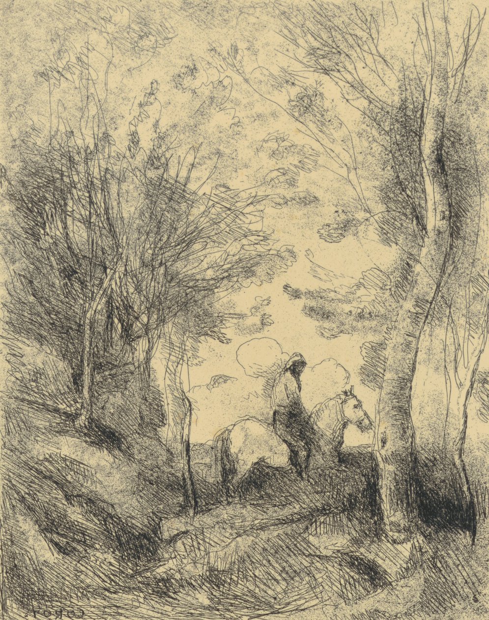 De Grote Ruiter in het Bos door Jean-Baptiste-Camille Corot