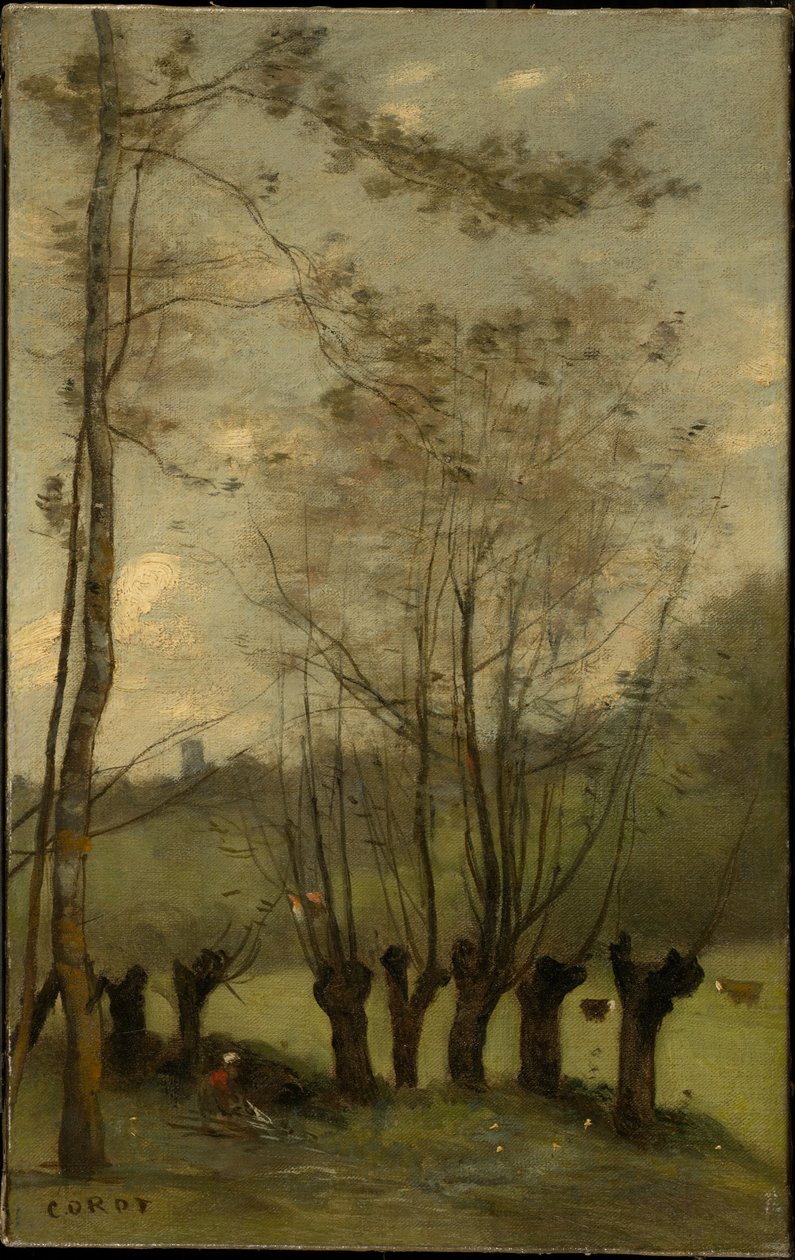 Weide met wilgen, Monthléry door Jean-Baptiste-Camille Corot