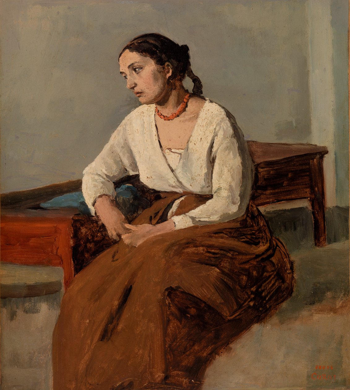 Melancholische Italiaanse Vrouw (Rome) door Jean-Baptiste-Camille Corot