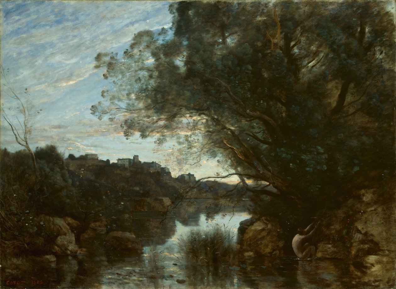 Souvenir van de Omgeving van het Meer van Nemi door Jean-Baptiste-Camille Corot