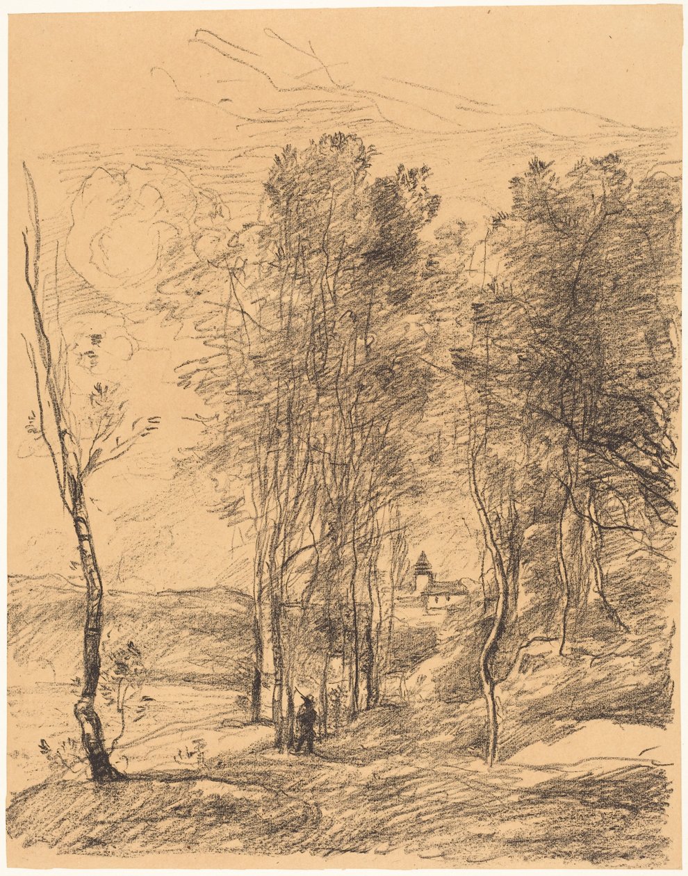 De klokkentoren van St. Nicolas-Lez-Arras (Le Clocher de St. Nicolas-Lez-Arras) door Jean-Baptiste-Camille Corot