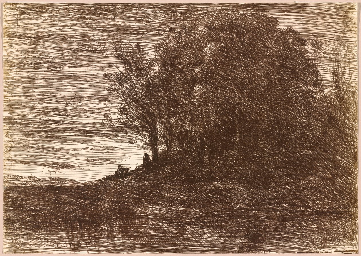 De bossen van de kluizenaar, of de oevers van het Trasimeense Meer door Jean-Baptiste-Camille Corot