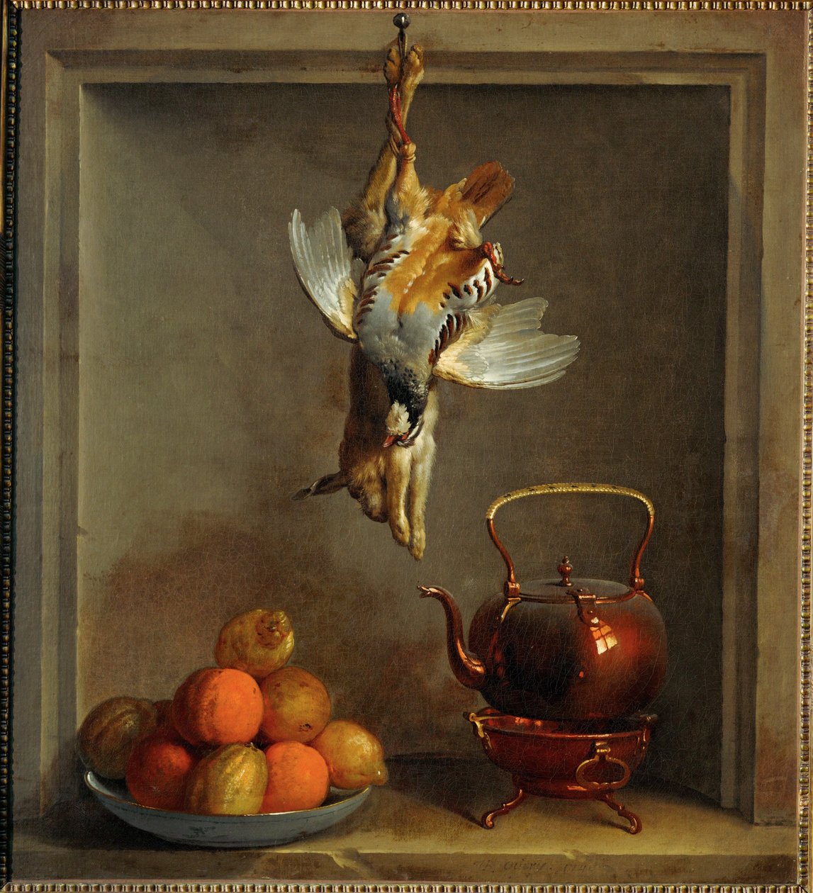 Natuur dood met fruit en wild ... door Jean Baptiste (school of) Oudry