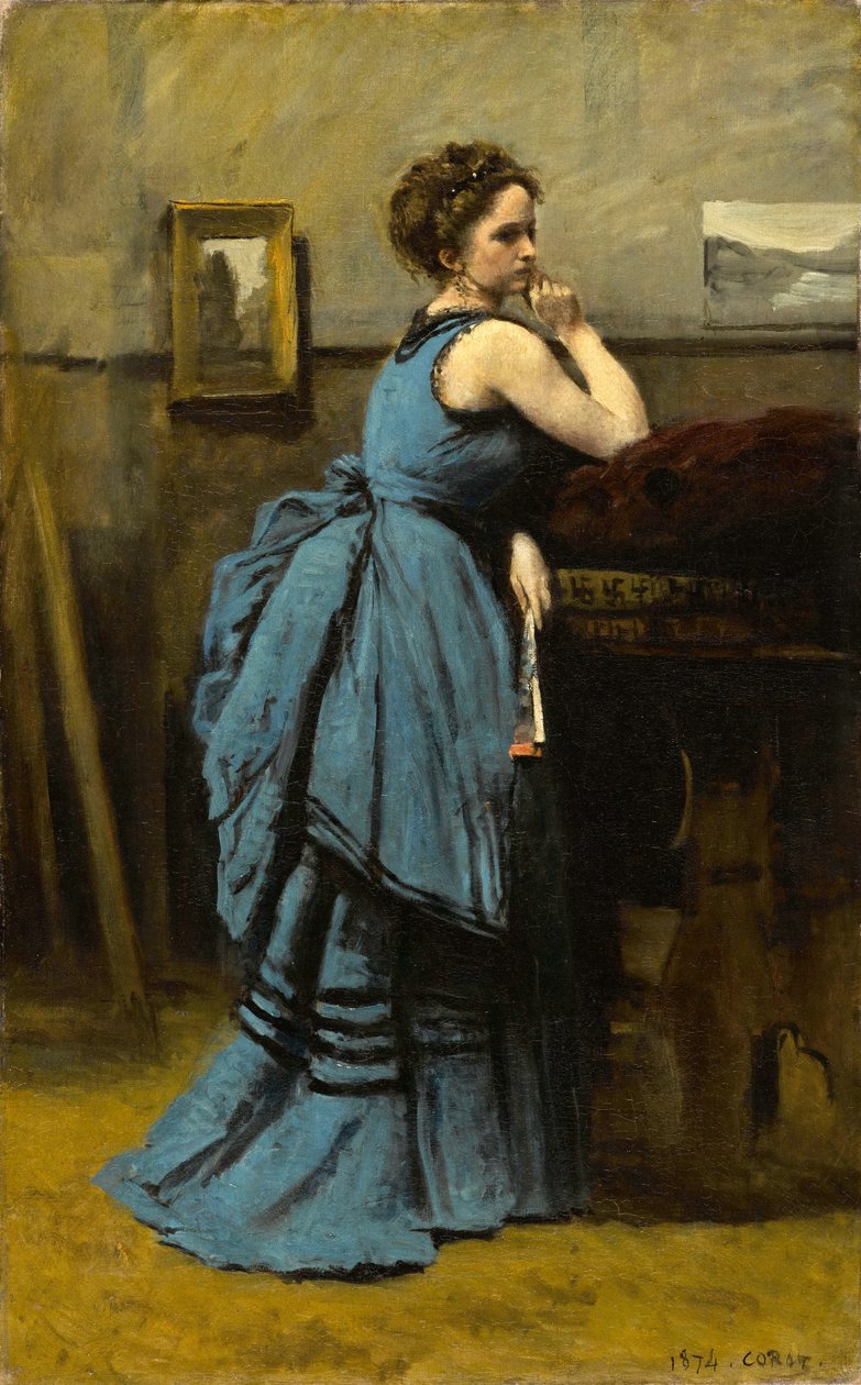 Dame in Blauw door Jean Baptiste Camille Corot