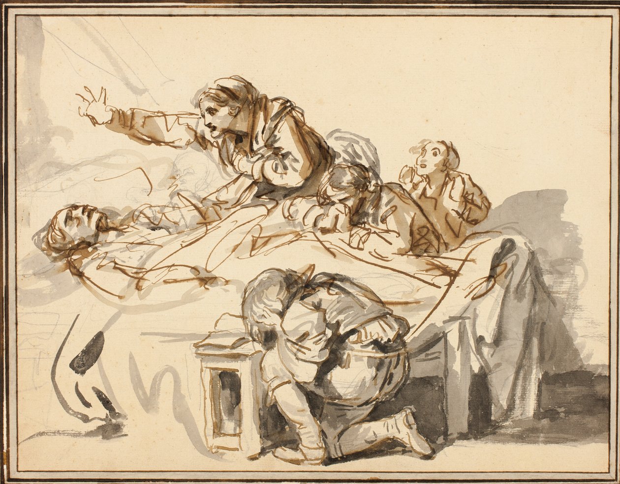 Vrouwen en Kinderen Rouwen om een Dode Man door Jean-Baptiste Greuze