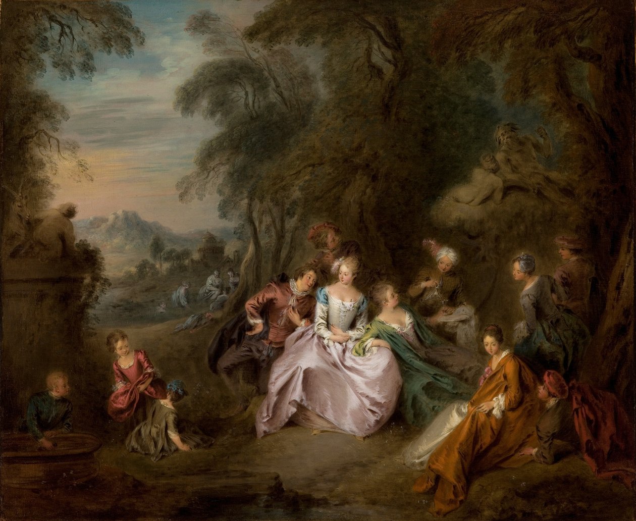Repose in een park (olieverf op doek) door Jean Baptiste Joseph Pater
