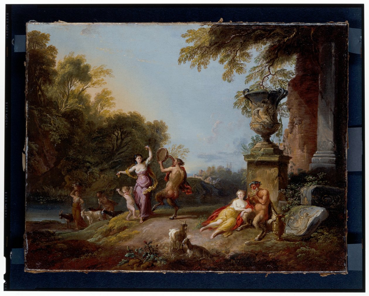 Nimfen en saters in een rivierlandschap door Jean Baptiste Lallemand