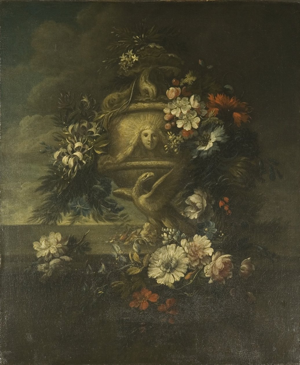 Bloemen in een Gesneden Vaas door Jean Baptiste Monnoyer
