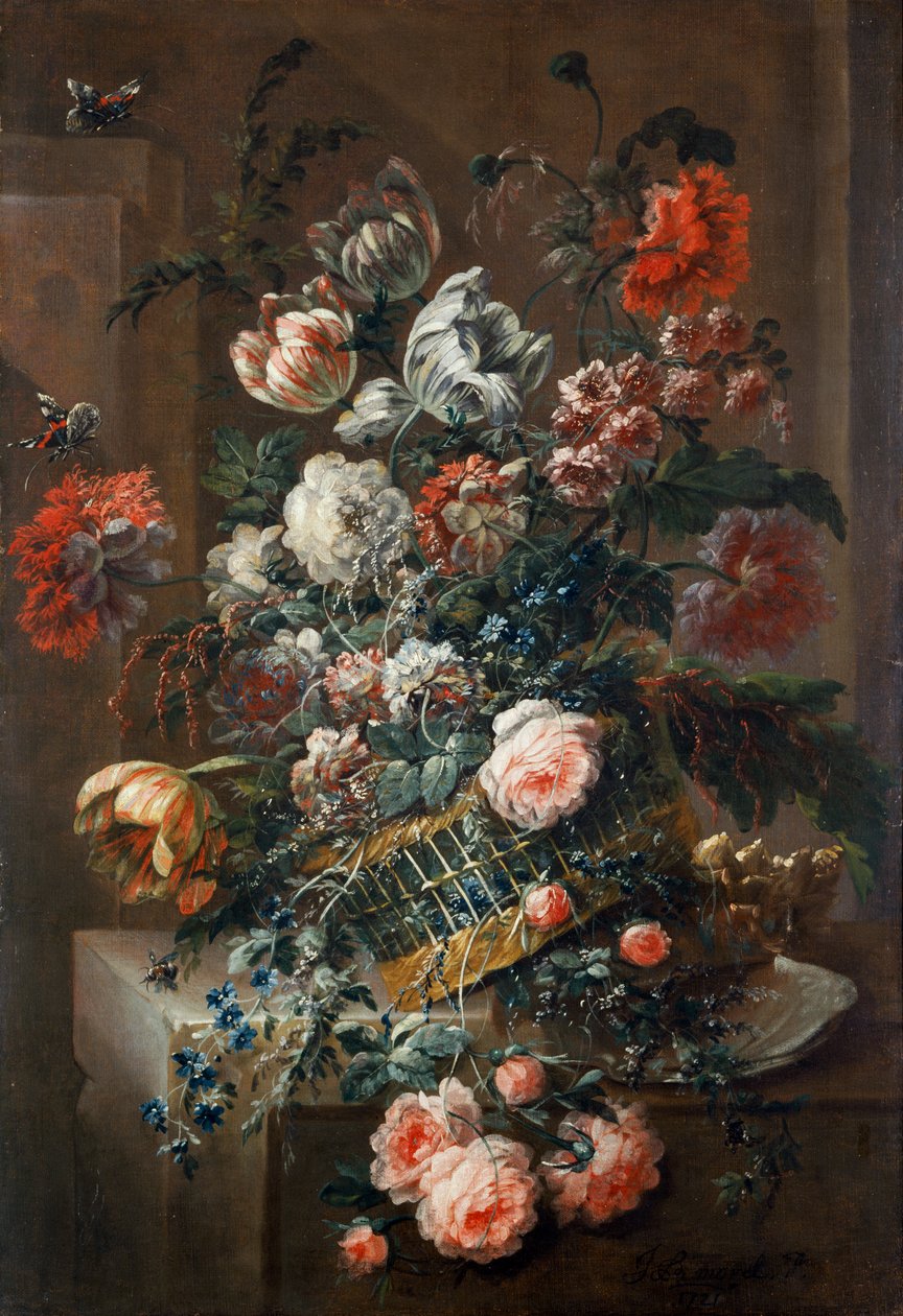 Bloemenstuk met bonte tulpen door Jean-Baptiste Morel