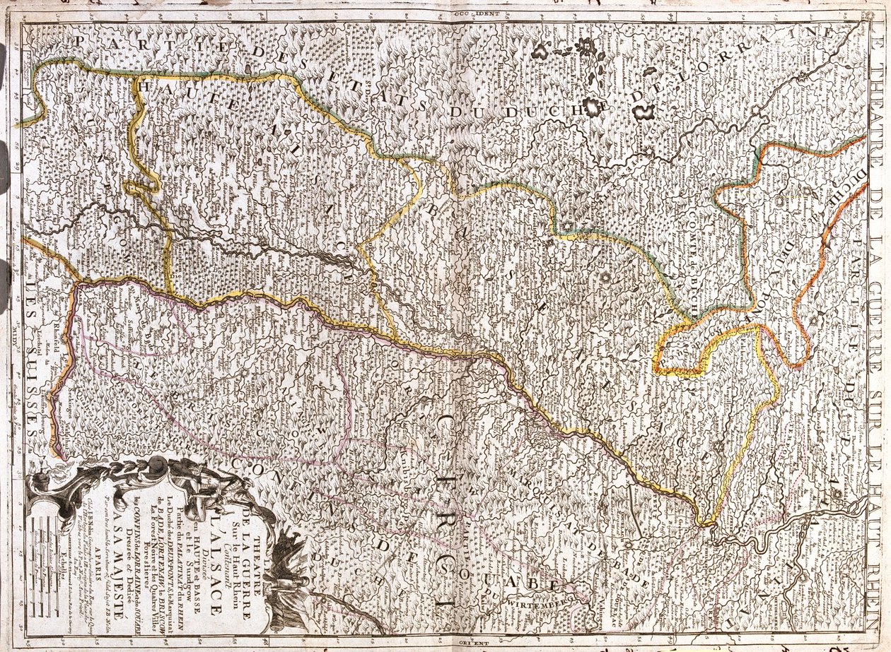 Duitsland (Staat: Saarland, Rijnland-Palts, Baden-Württemberg), Frankrijk (Franche-Comté, Elzas, Lotharingen), Zwitserland (Kanton: Basel-Stadt) door Jean Baptiste Nolin