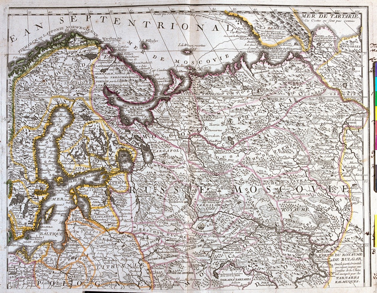 Kaart van Moskou (Rusland), het Koninkrijk Zweden, de Baltische provincies en een deel van Polen door Jean Baptiste Nolin