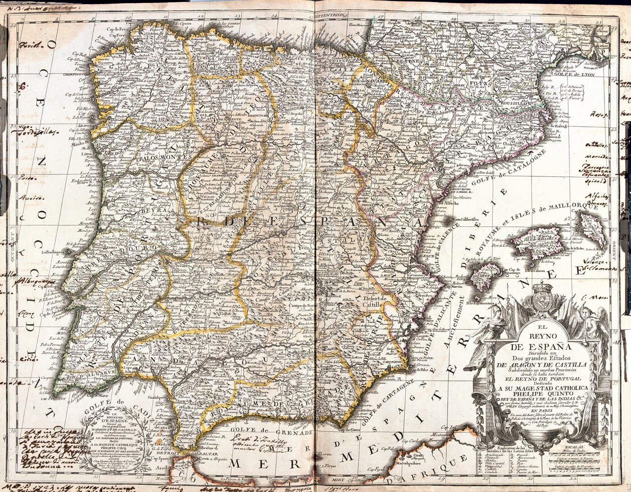 Kaart van het Koninkrijk Spanje door Jean Baptiste Nolin
