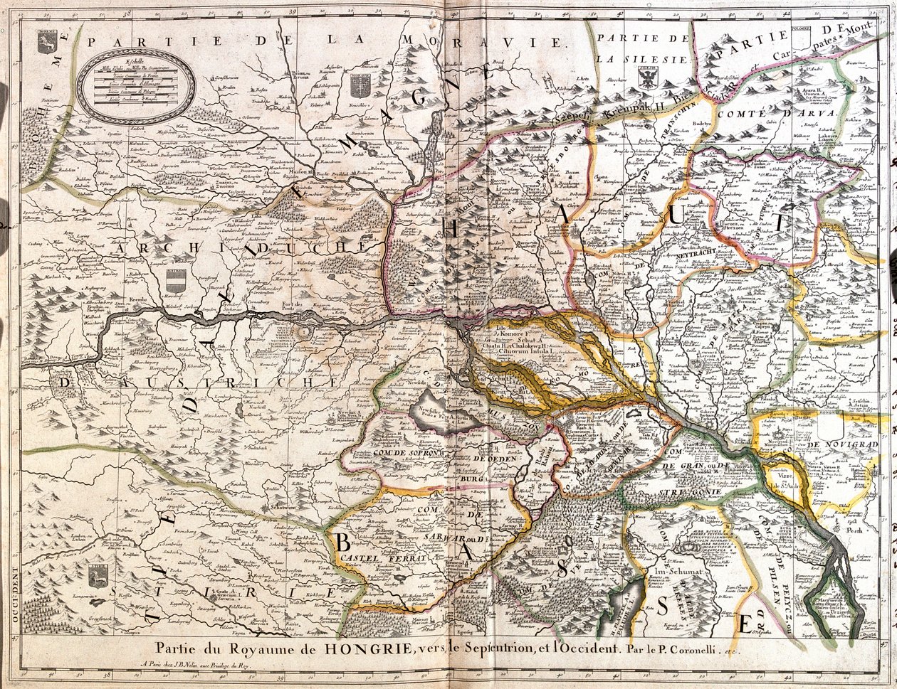 Zuidoost Tsjechië, west Slowakije, west Hongarije, oost Oostenrijk door Jean-Baptiste Nolin