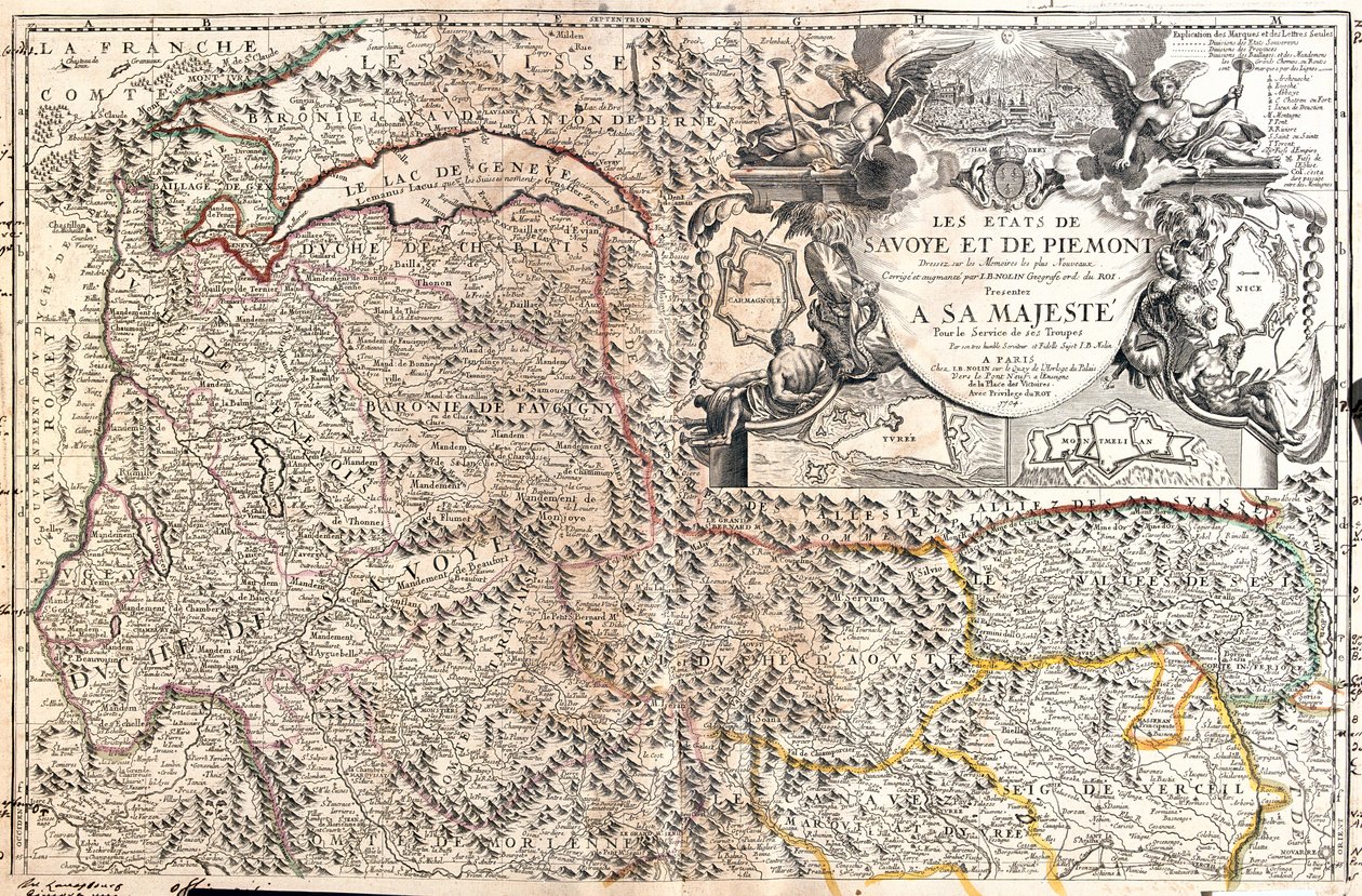 Zwitserland (Kanton: Vaud, Wallis), Italië (Regio: Aostadal, Piemonte), Frankrijk (Regio: Franche-Comté, Rhône-Alpes) door Jean-Baptiste Nolin