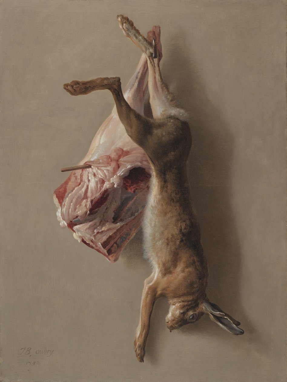 Een Haas en een Lamsbout door Jean-Baptiste Oudry
