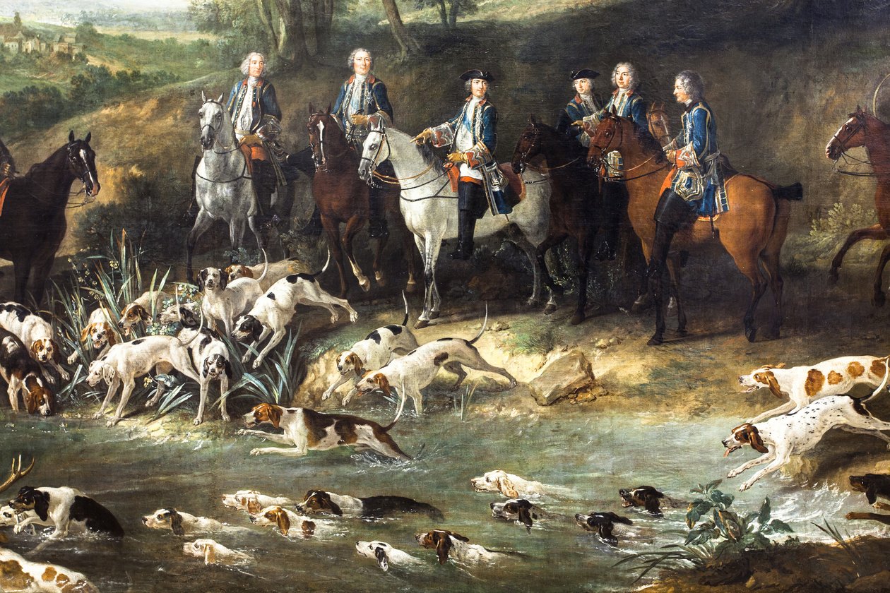 Lodewijk XV op hertenjacht in het bos van Saint-Germain,1730 (olieverf op doek) door Jean-Baptiste Oudry