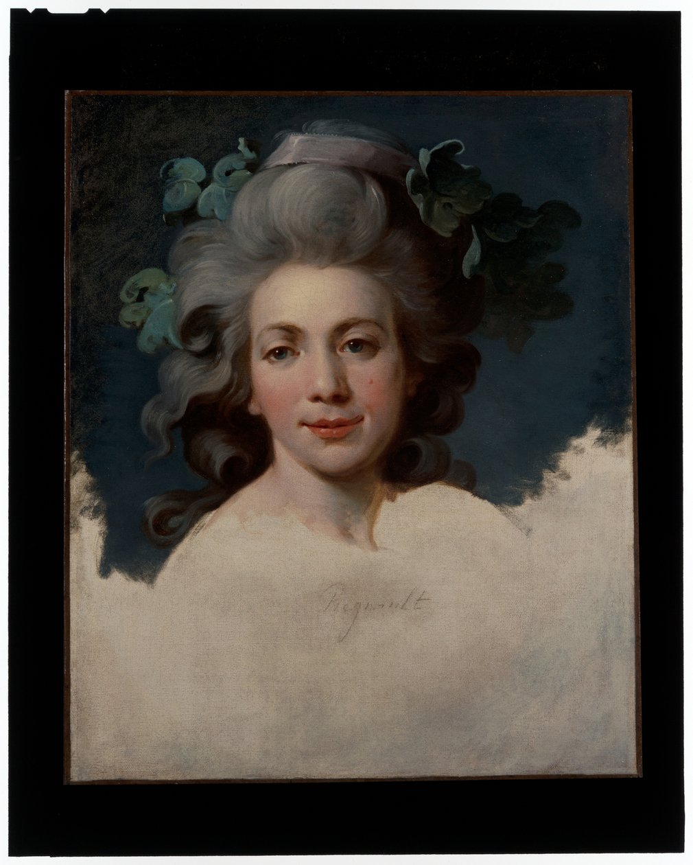 Portret van een dame (Hoofd van een vrouw in de gedaante van een Bacchante, een onvoltooid portret) door Jean-Baptiste Regnault