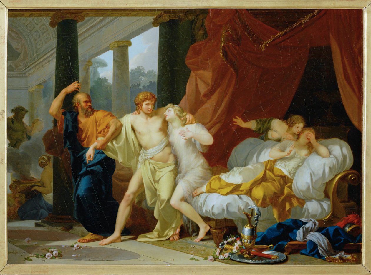 Socrate arrachant Alcibiade du sein de la Volupte - Socrates sleept Alkibiades uit de armen van het voluptueuze plezier ... door Jean Baptiste Regnault