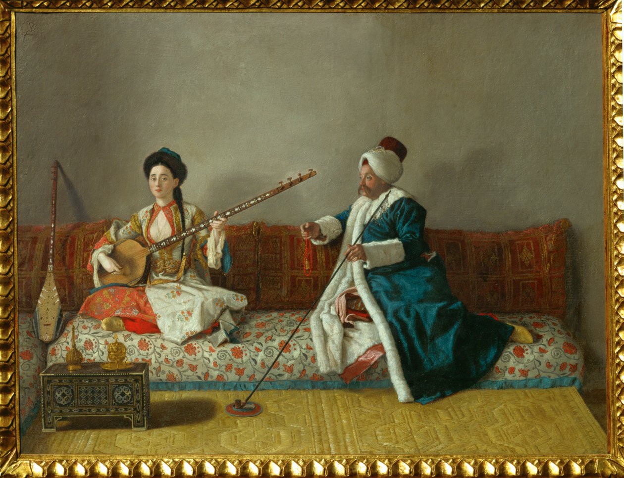 De heer Levett en mevrouw Glavany in Turkse klederdracht ... door Jean Etienne (attr.to) Liotard