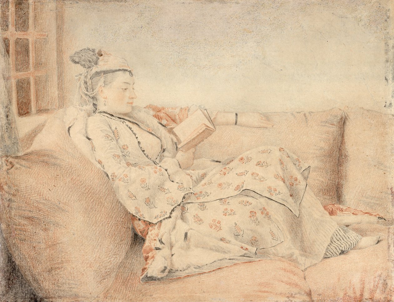 Dame in Turkse Kleding, Lezend door Jean-Étienne Liotard