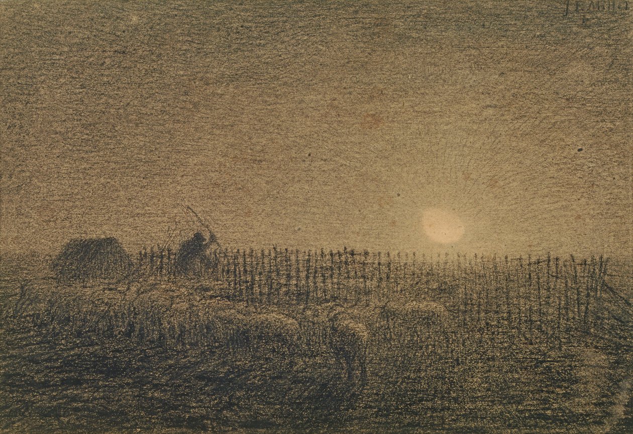 De Herder bij de Kudde bij Maanlicht door Jean Francois Millet