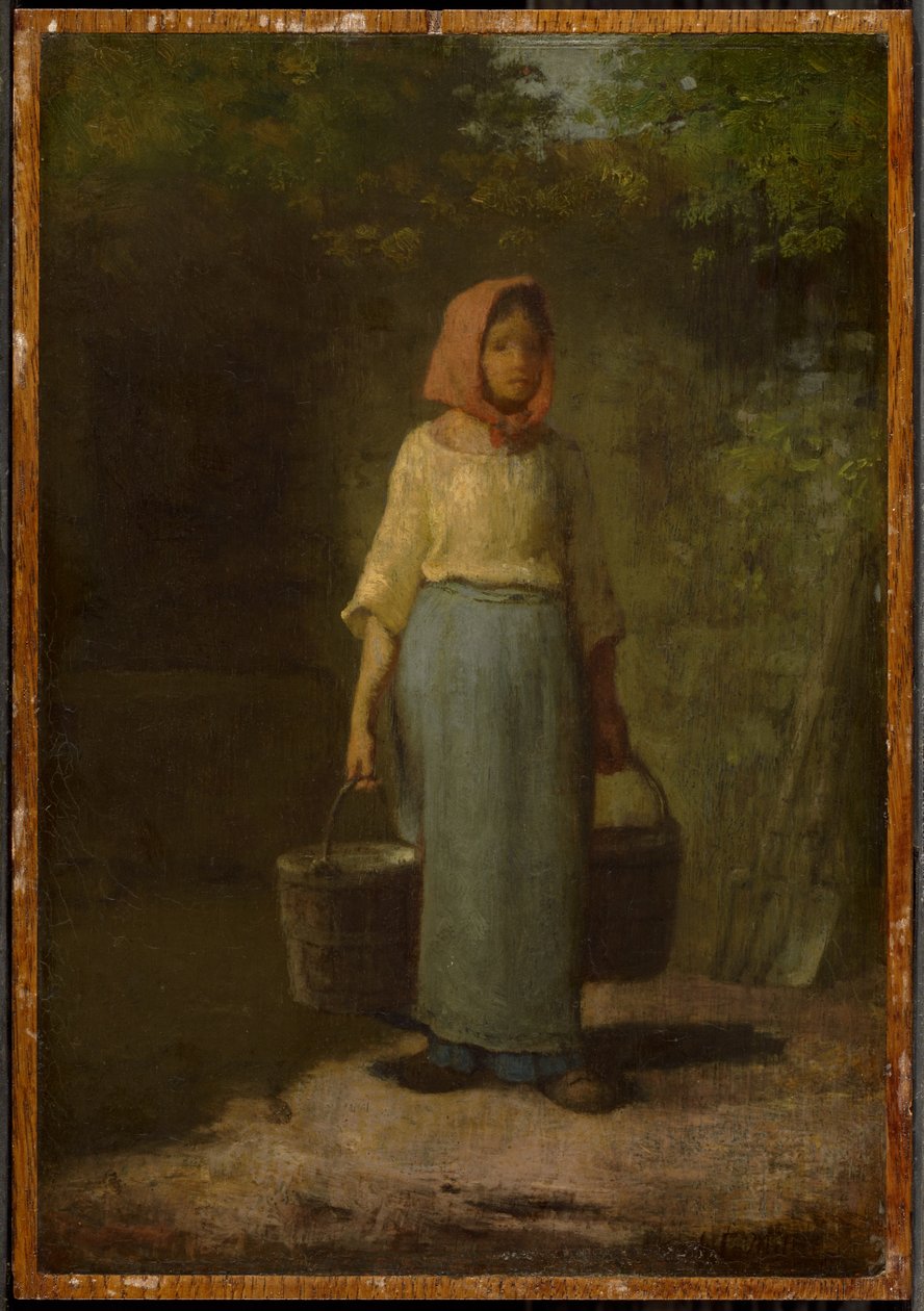 Bäuerin kehrt vom Brunnen zurück door Jean-Francois Millet