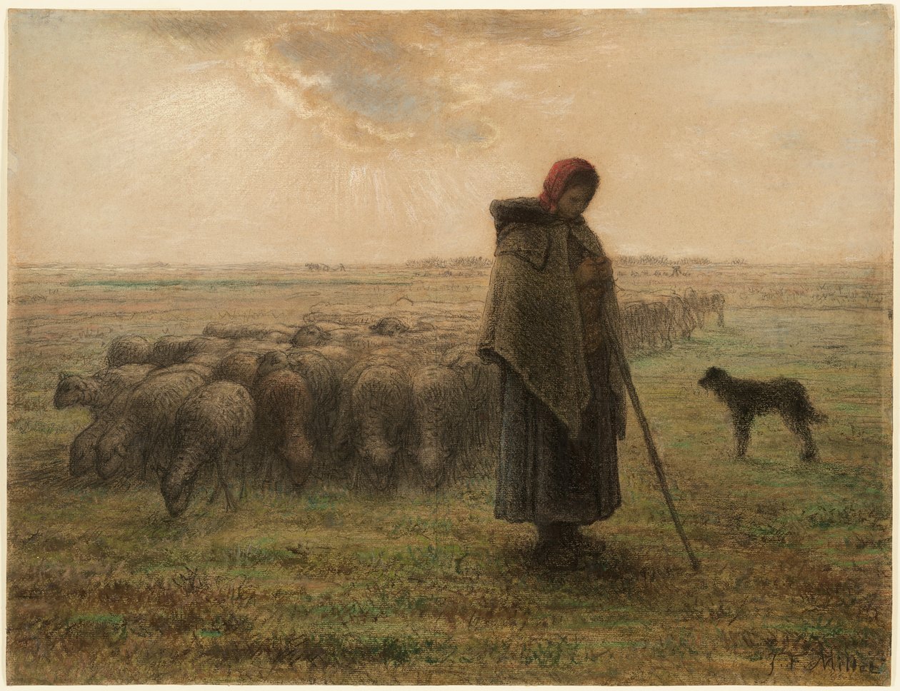 Herderin en haar kudde door Jean-Francois Millet