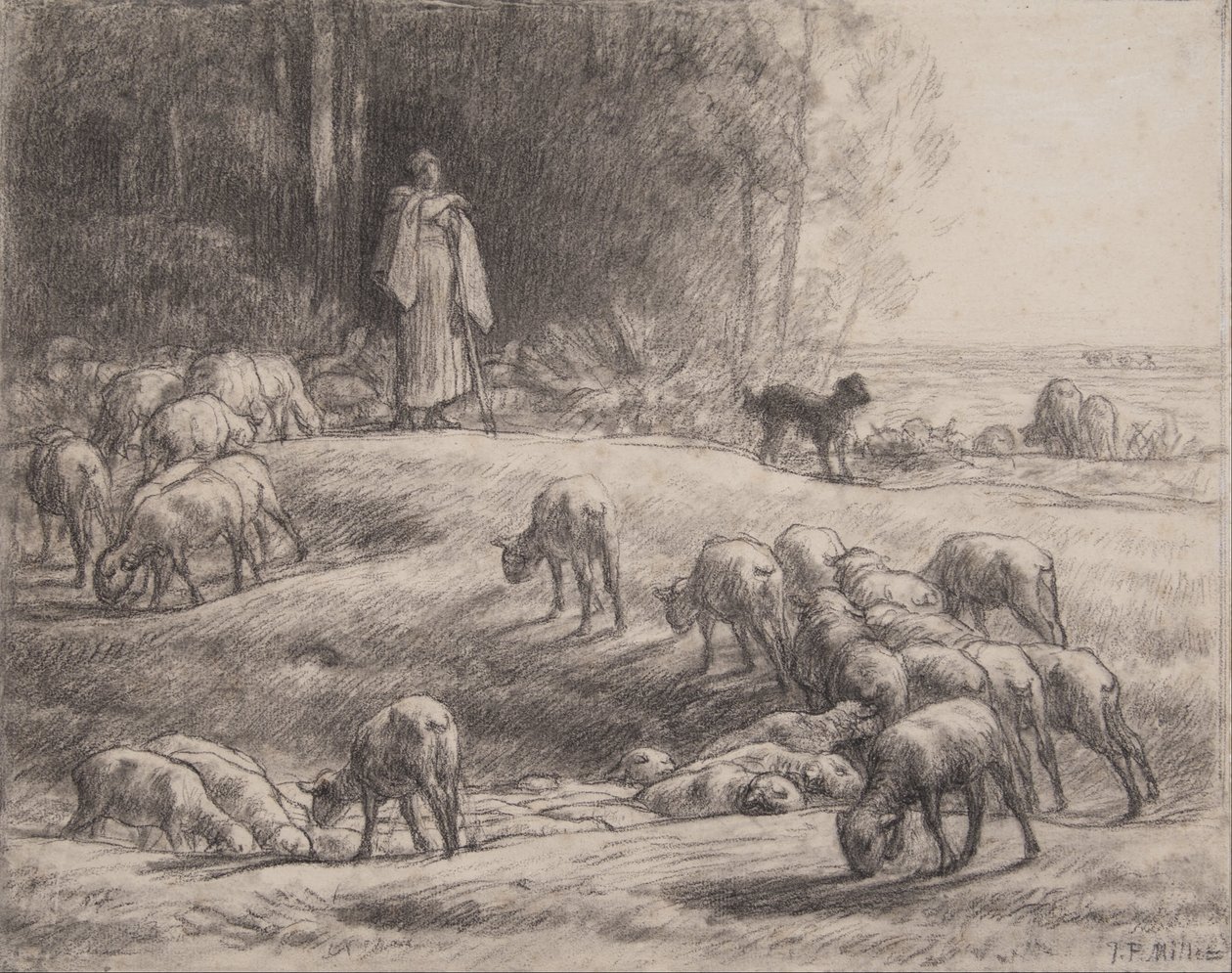 De herderin door Jean-Francois Millet