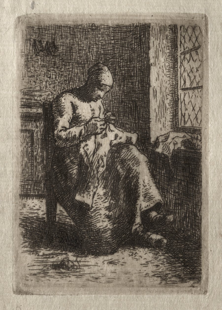 Vrouw die Naait door Jean-Francois Millet