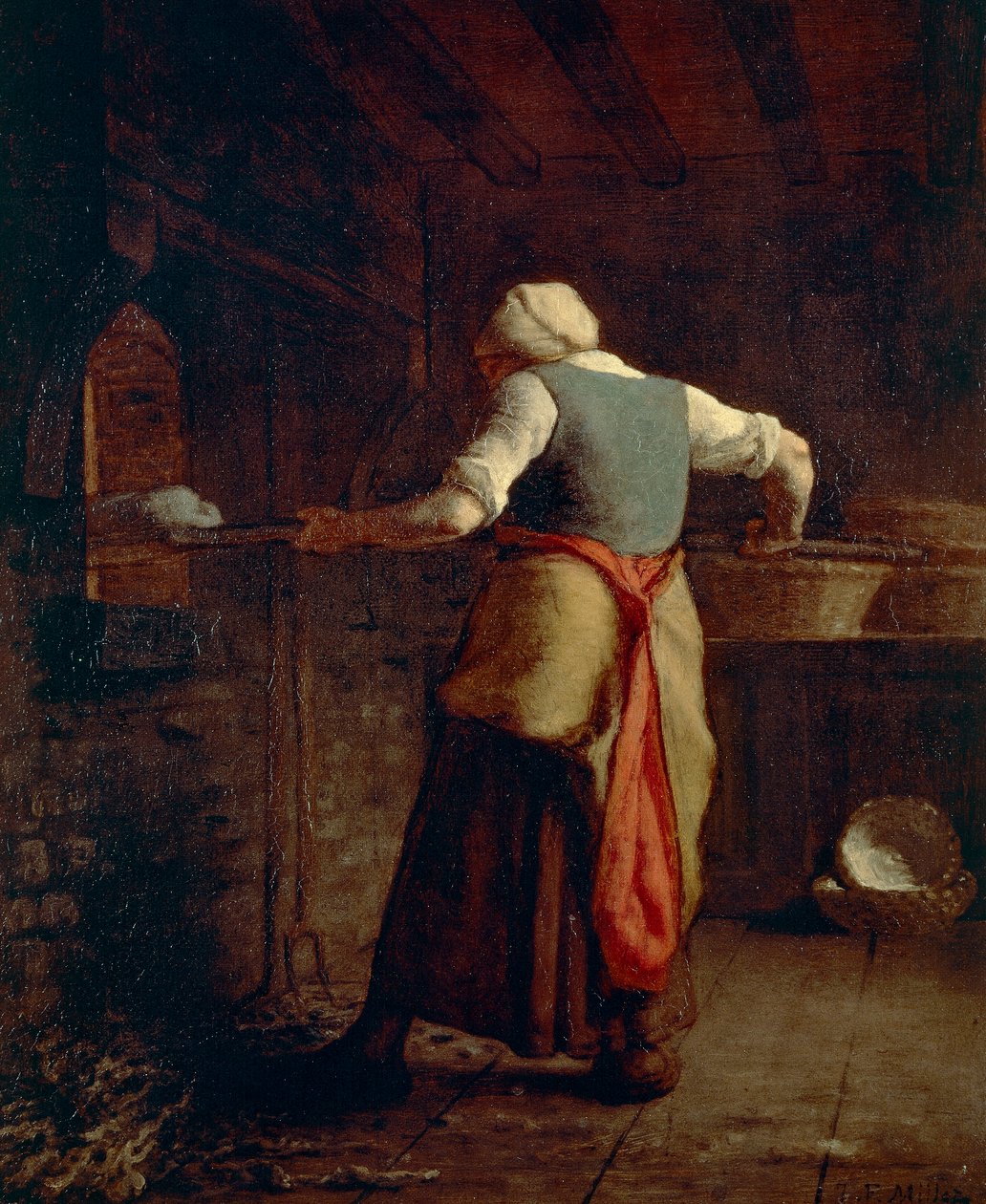 Vrouw bakt brood (Femme cuisant le pain) door Jean Francois Millet