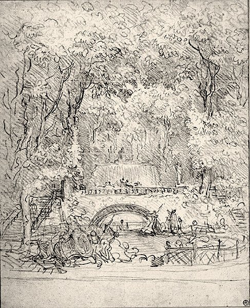 Waterval in een tuin door Jean-Honore Fragonard