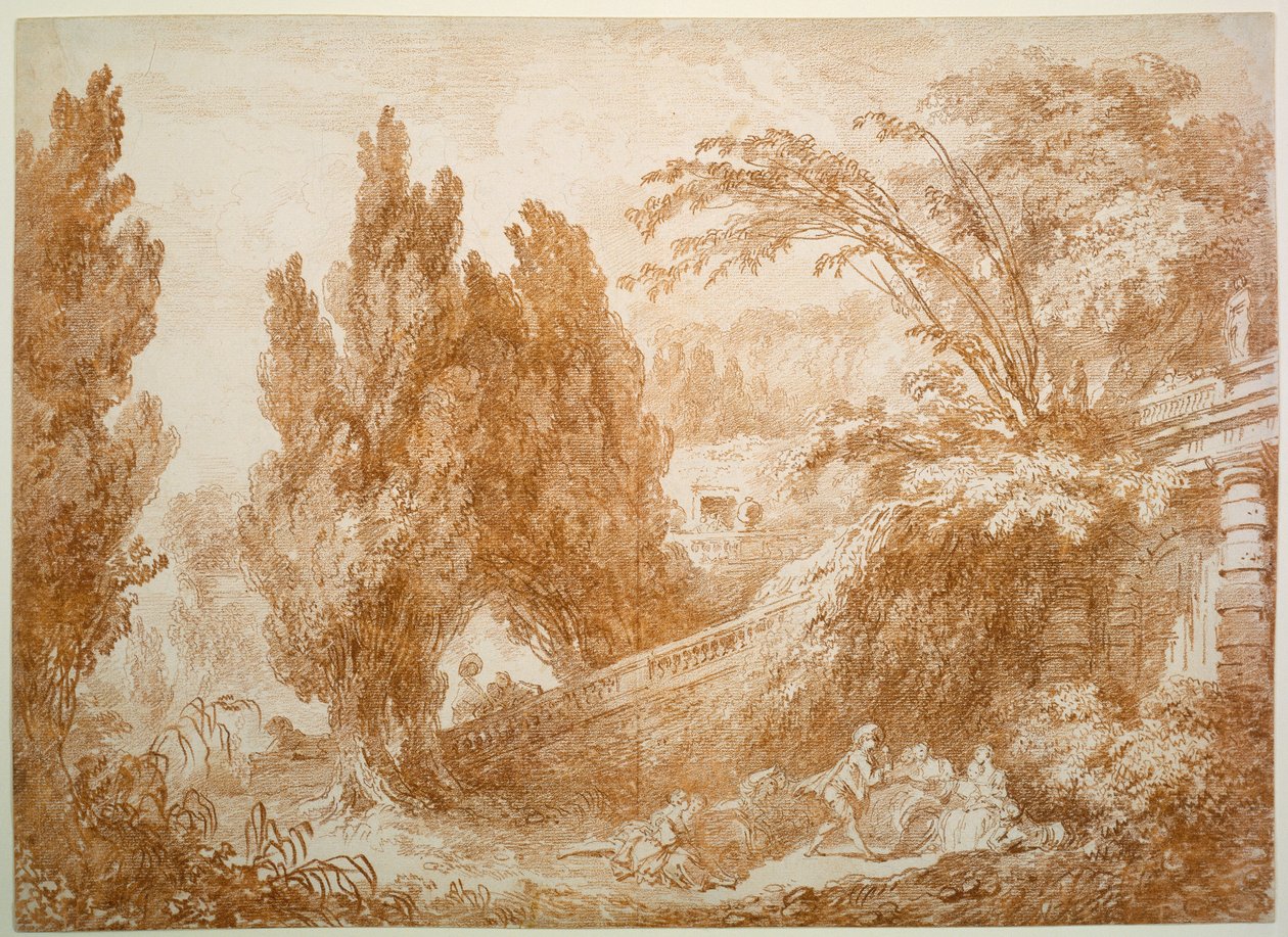 Parklandschaft mit fröhlicher Gesellschaft door Jean-Honore Fragonard
