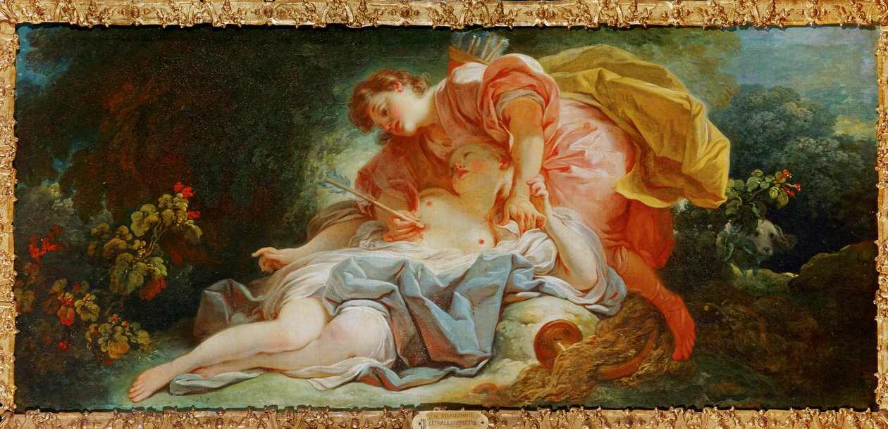 Procris en Cephalos (schilderij op doek) door Jean-Honore Fragonard