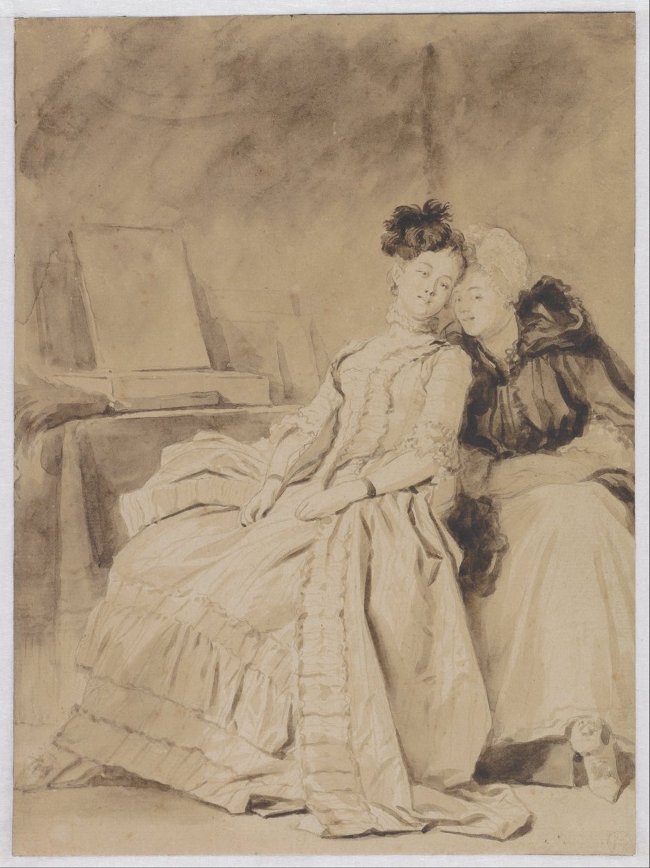 Het intieme gesprek, ca. 1778-80 (potlood, pen, penseel, bruine en zwarte inkt op papier) door Jean-Honore Fragonard