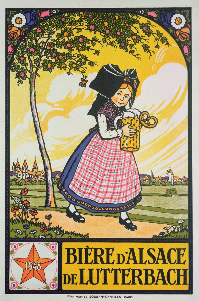 Poster die bier uit Lutterbach, Elzas adverteert door Jean Jacques Waltz