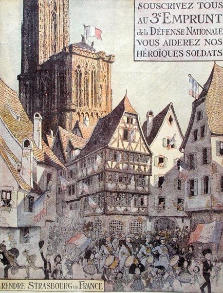 Poster ter promotie van de Derde Nationale Defensielening, uitgegeven ten behoeve van de Elzas, Eerste Wereldoorlog door Jean Jacques Waltz