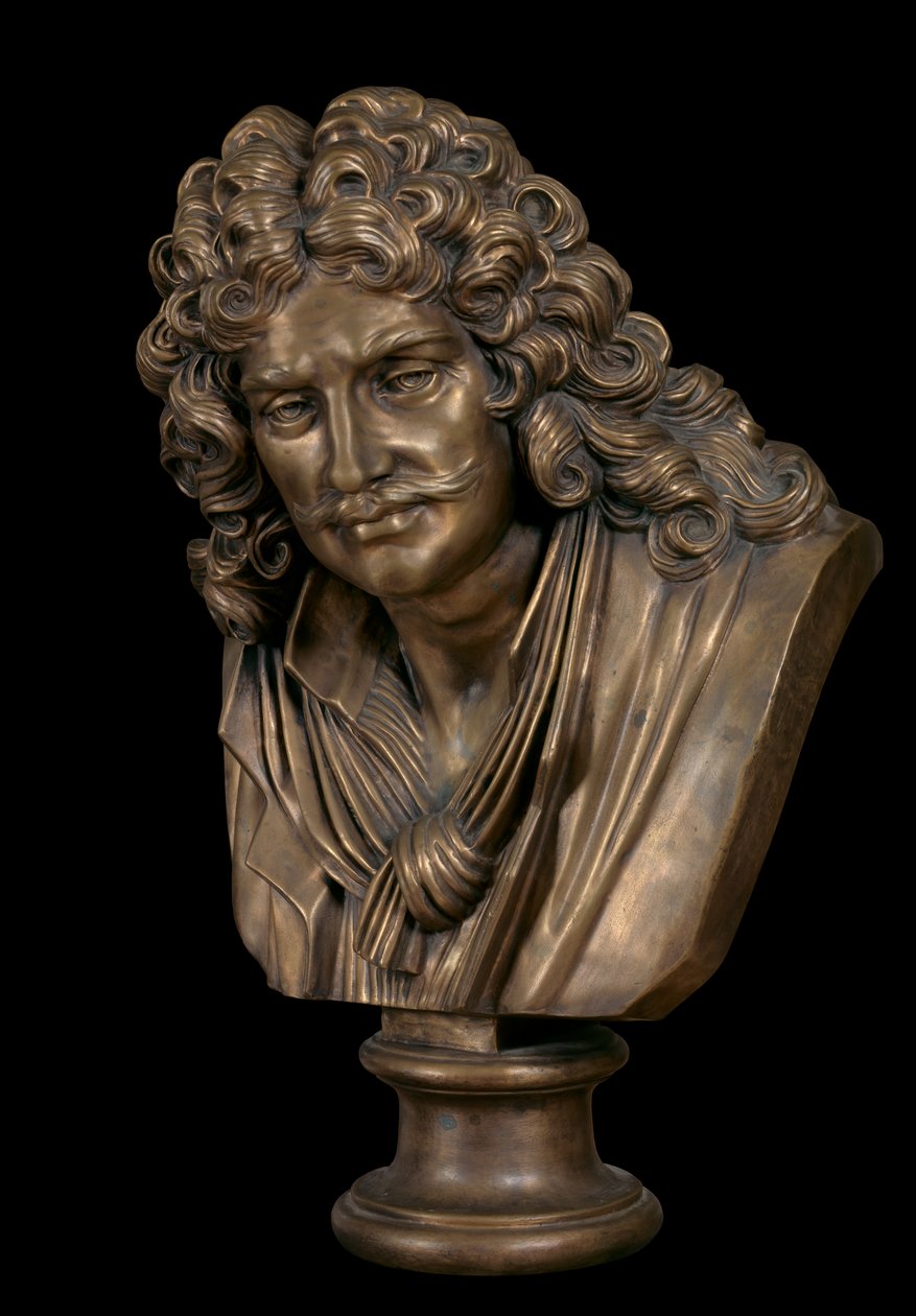Bronzen buste van Moliere door Jean Jacques Caffieri