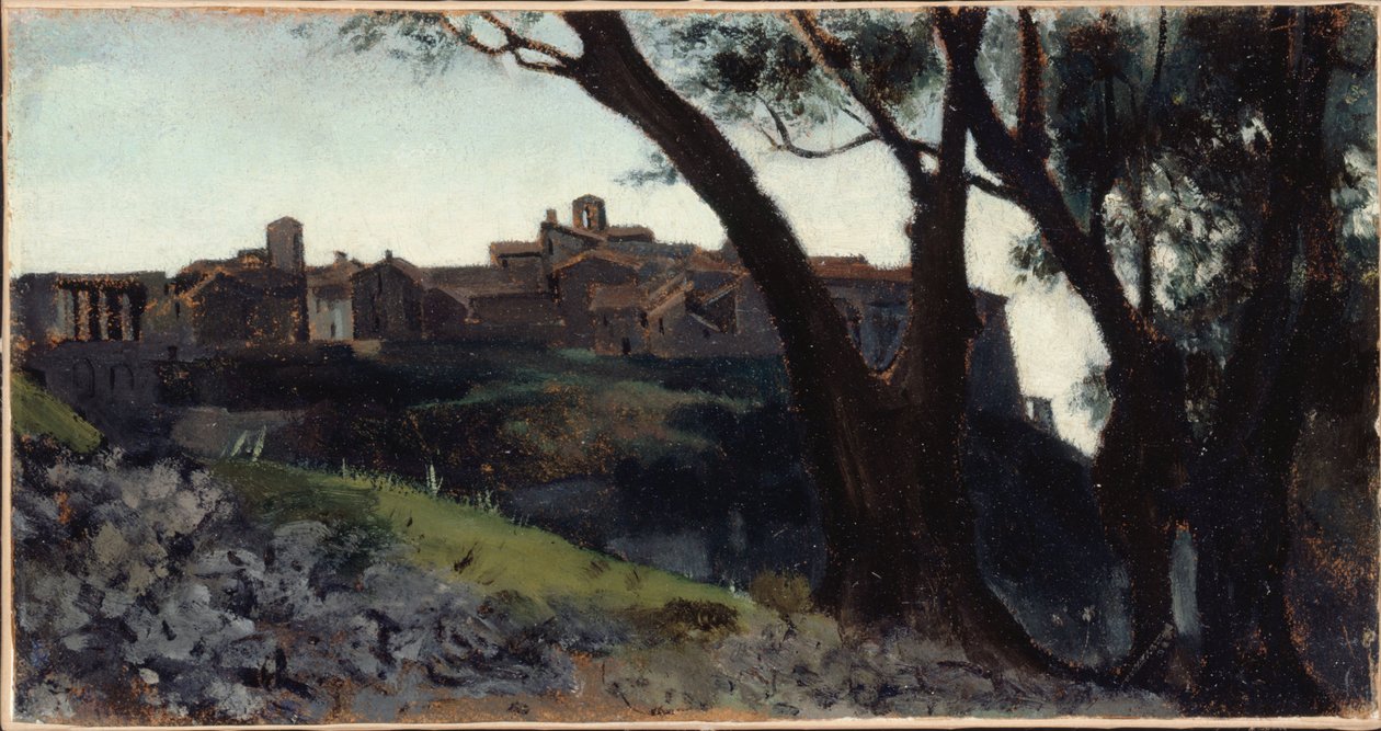Italiaans landschap. Dorp bij schemering, tussen 1859 en 1860 door Jean Jacques Henner