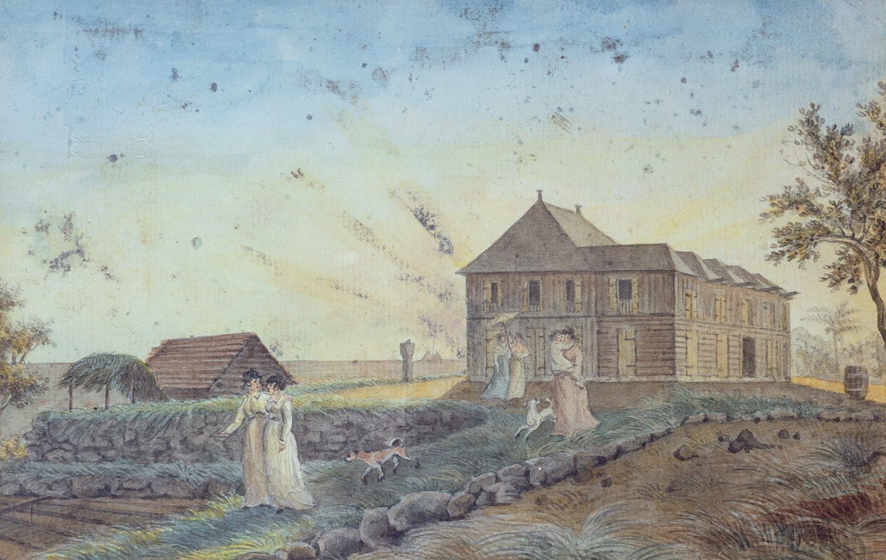 Gezin vertrekt voor een wandeling, Ile de la Reunion, c.1813 door Jean-Joseph Patu de Rosemont