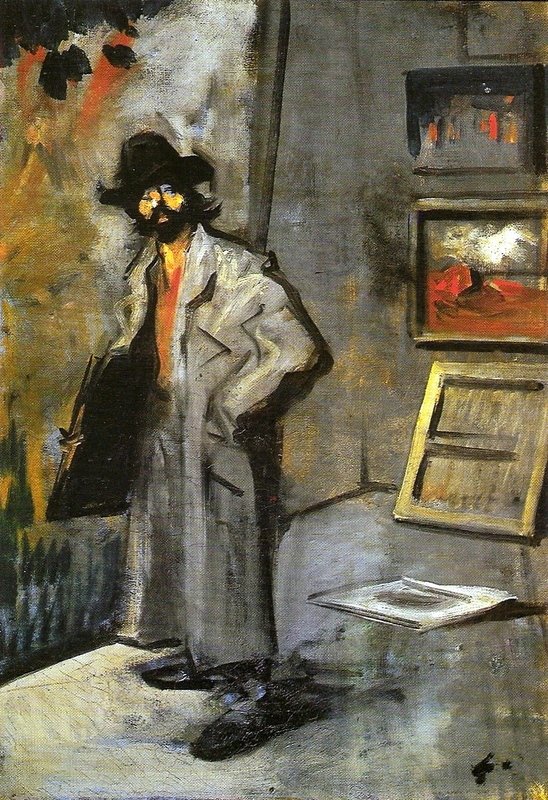 Schilder met een map door Jean Louis Forain