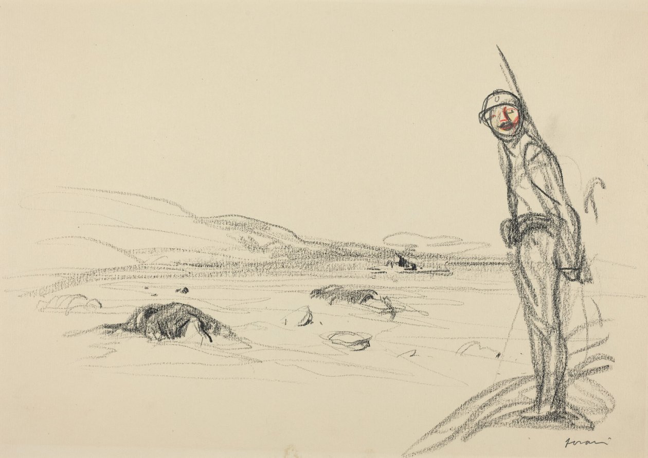Langs de Marne, waarschijnlijk 1918 (krijt op papier) door Jean-Louis & Caran D