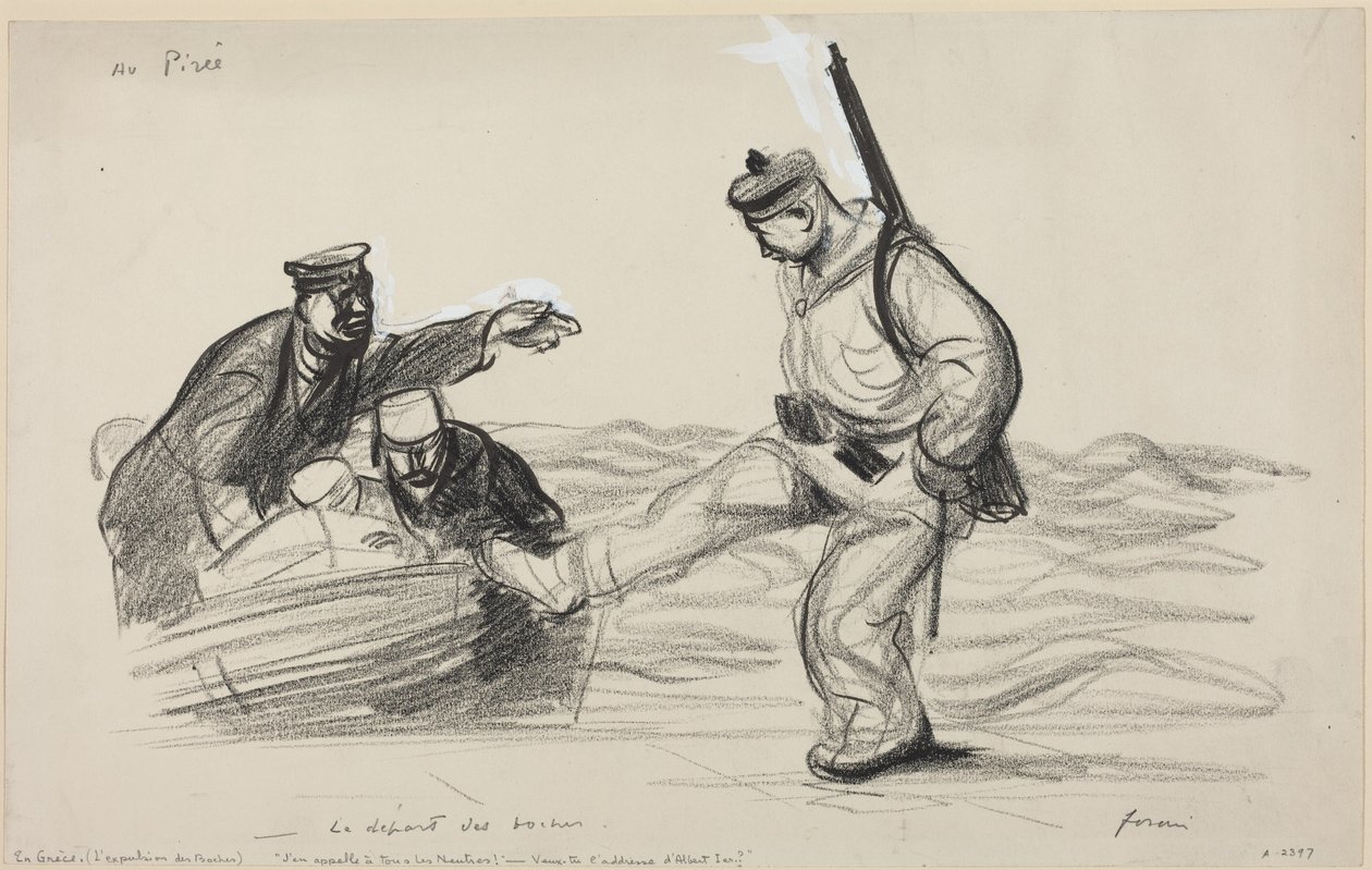 Au Piree. -Le depart des boches, c.1914-1919 (tekening) door Jean-Louis & Caran D