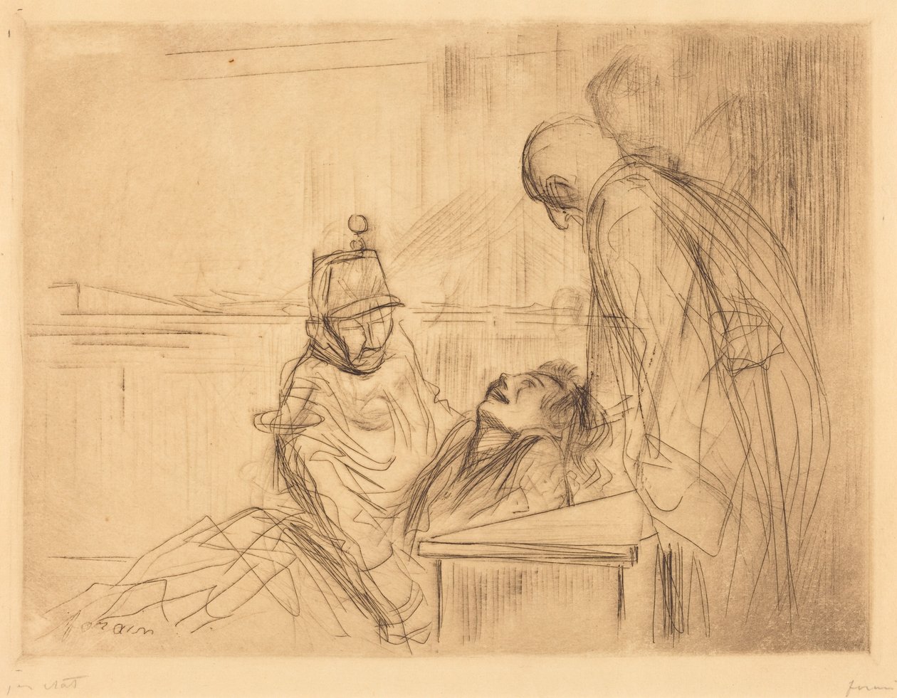 Flauwvallen tijdens de zitting (flauwvallen tijdens de hoorzitting) door Jean-Louis Forain